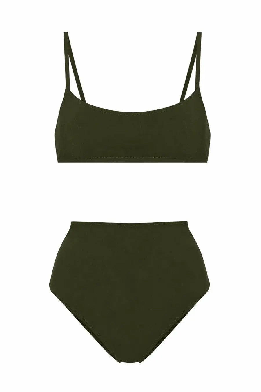 Olive green high-waisted bikini set with thin straps lido women’s costume bikini undici green front view