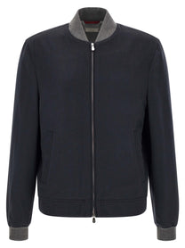 Brunello Cucinelli Light Flannel Bomber Jacket Blue