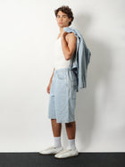 Entire Studios Men's Light Washed Denim Bermuda Shorts Blue, view 2
