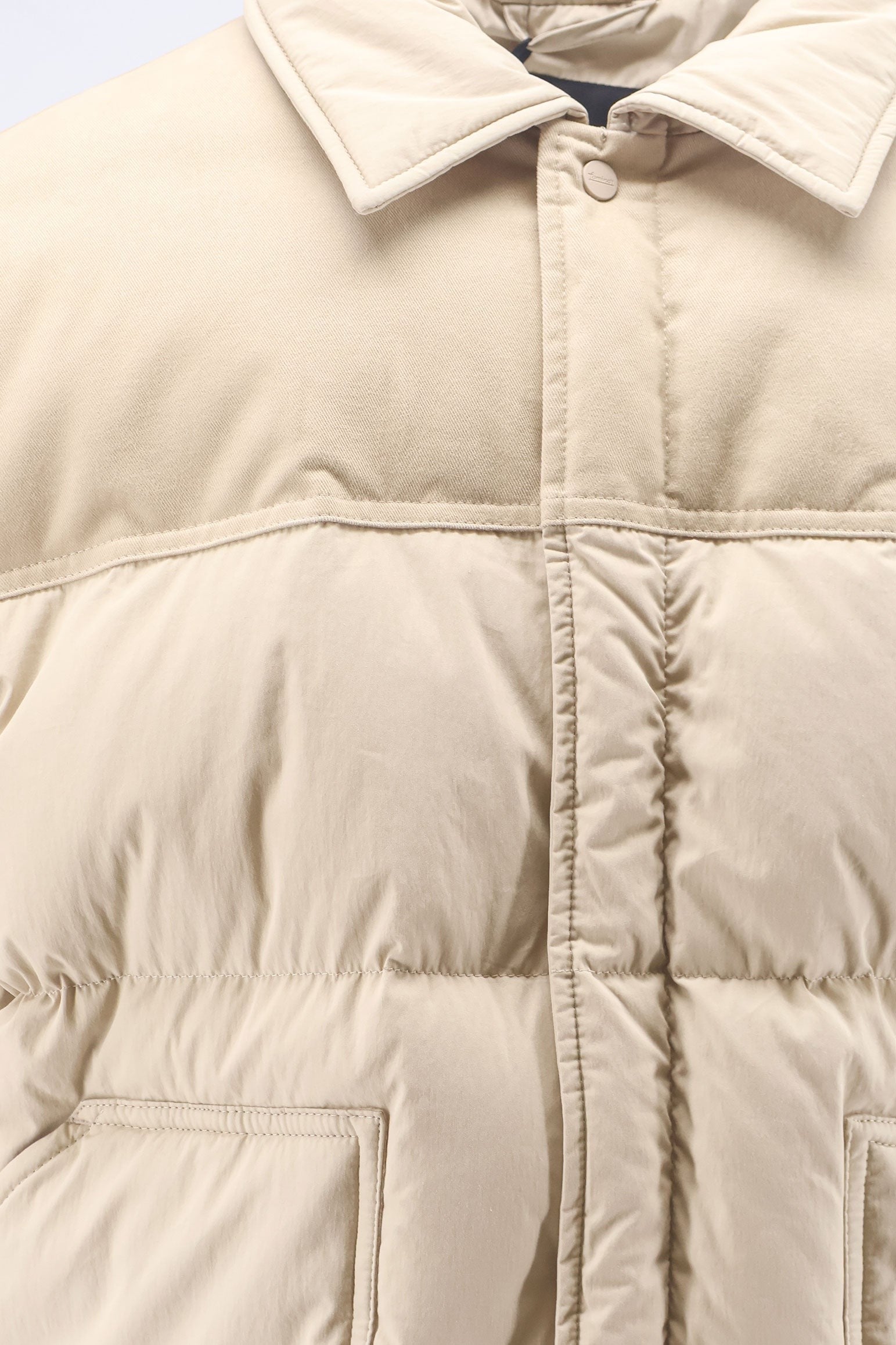 Laminar Men's Light Water Repellent Cotton and Nylon Down Jacket Beige