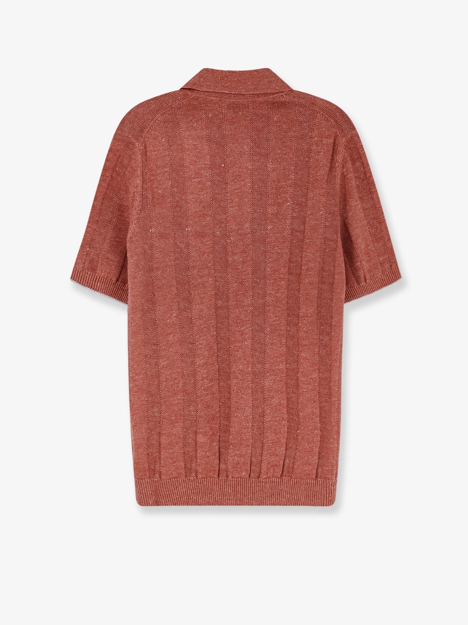 Brunello Cucinelli Men's Wide Ribbed Polo Shirt Orange