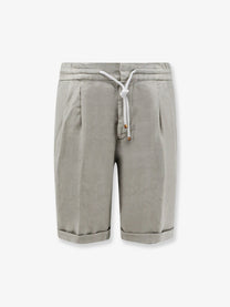 Brunello Cucinelli Men's Linen Bermuda Shorts Kaky