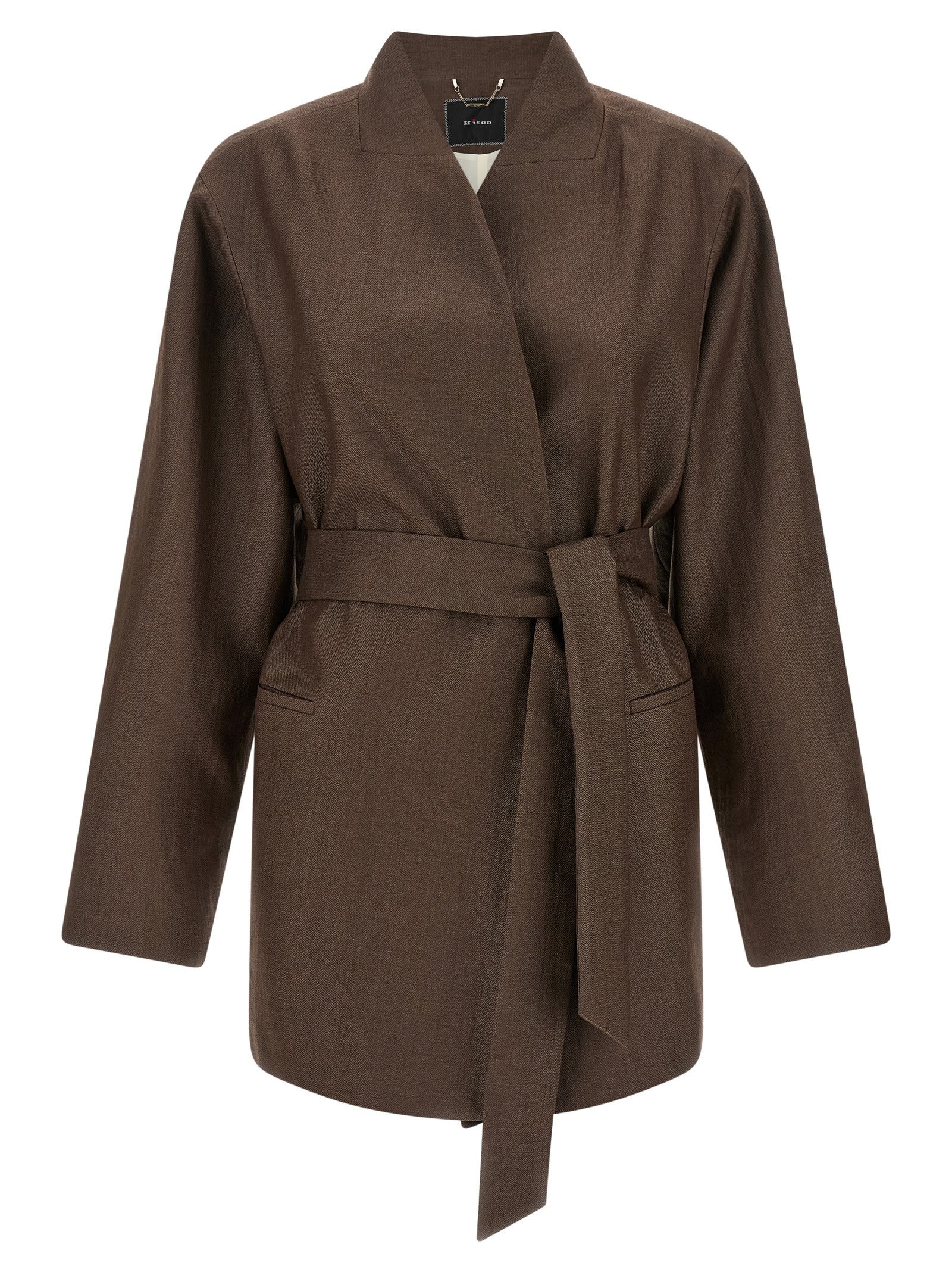 Kiton Linen Blend Blazer Brown