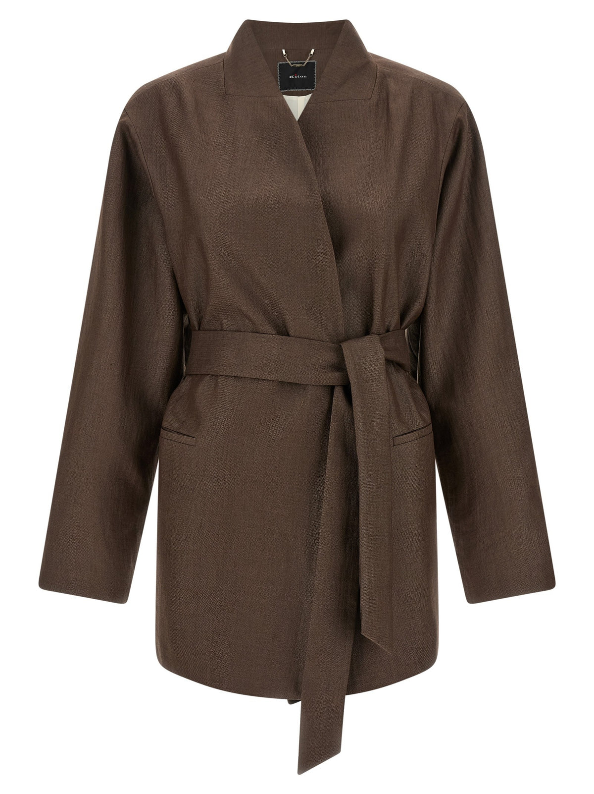 Kiton Linen Blend Blazer Brown