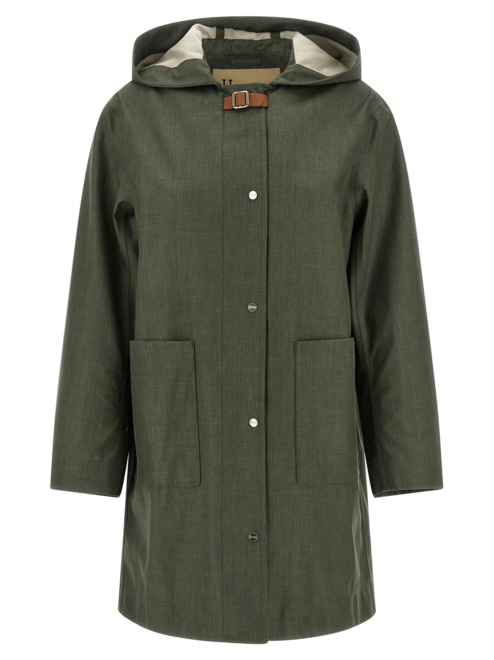 Herno Linen Raincoat Green