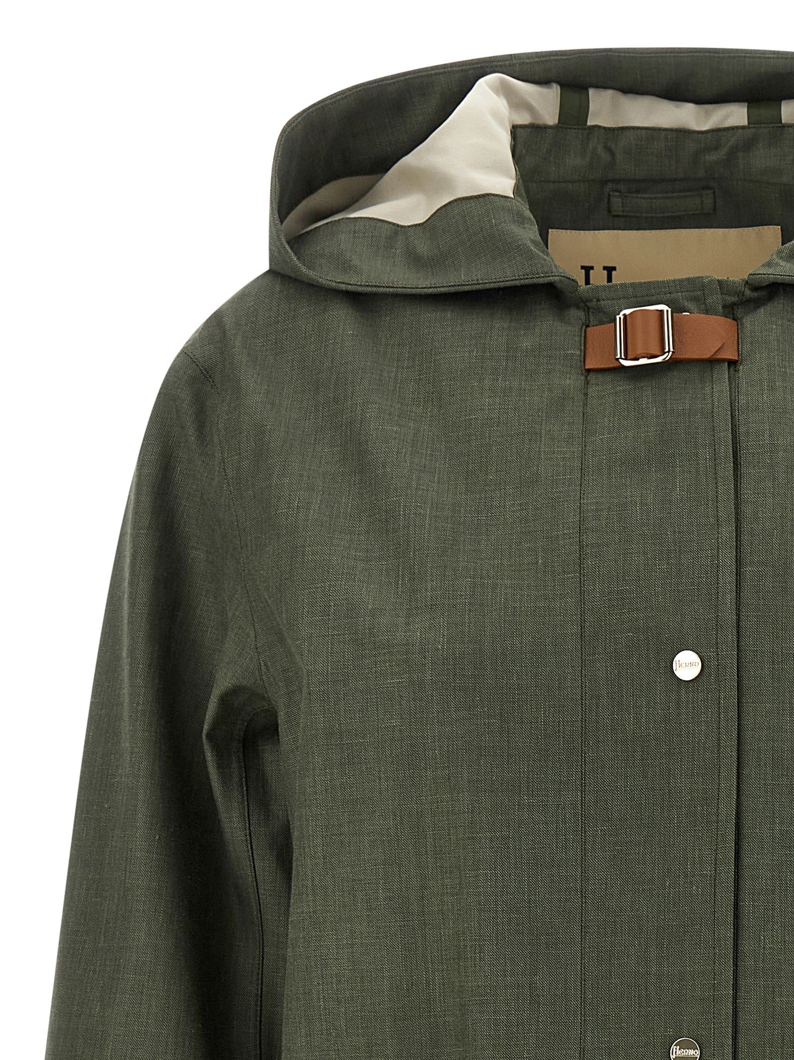 Herno Linen Raincoat Green