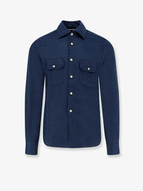 Kiton Men's Linen Shirt Blue