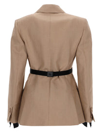 Max Mara Women's Linen Sling Double Breasted Blazer Beige