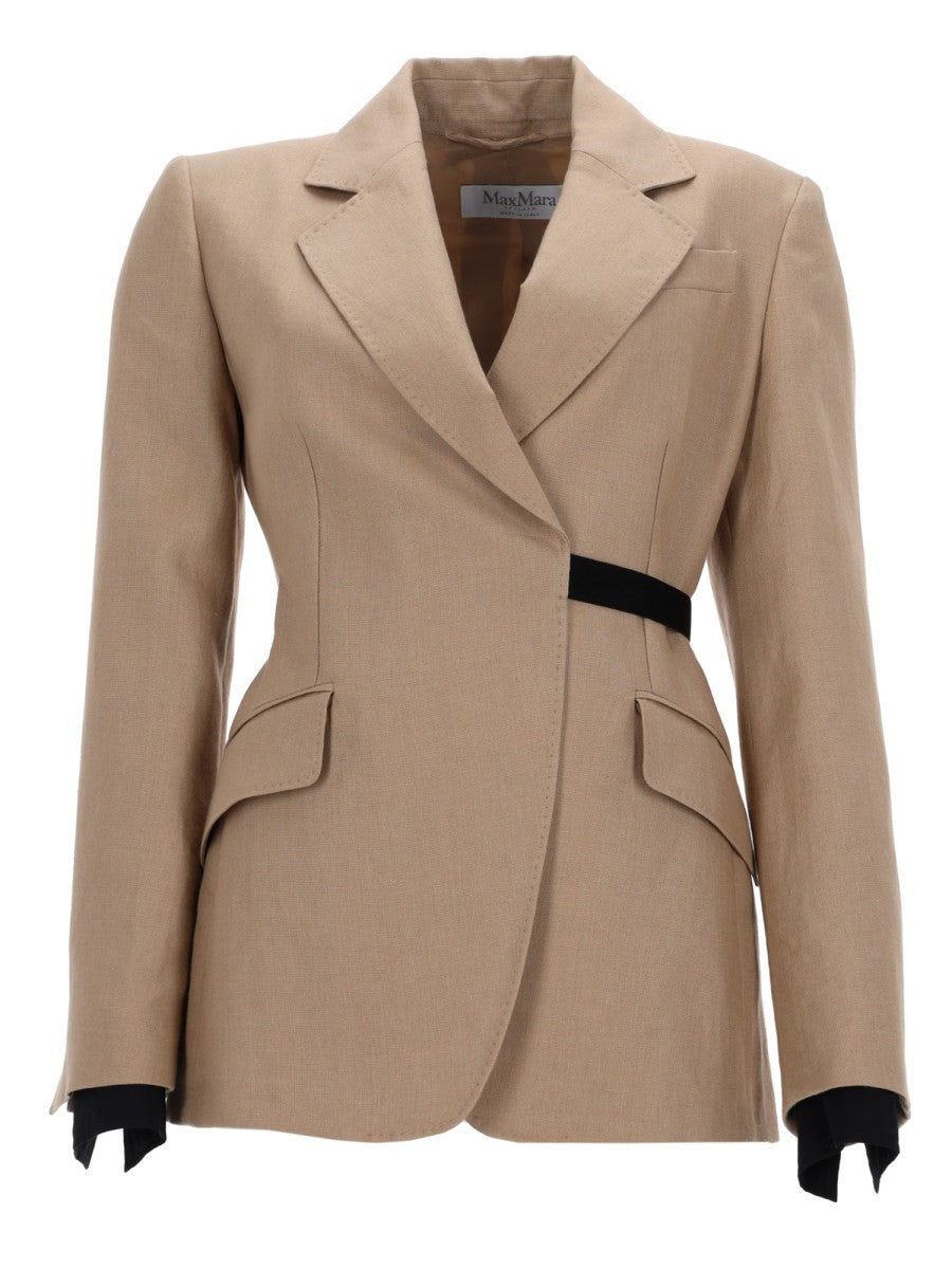 Max Mara Women's Linen Sling Double Breasted Blazer Beige
