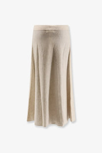 Lisa Yang women’s Torie cashmere skirt white beige linen midi with subtle texture and side slits front view