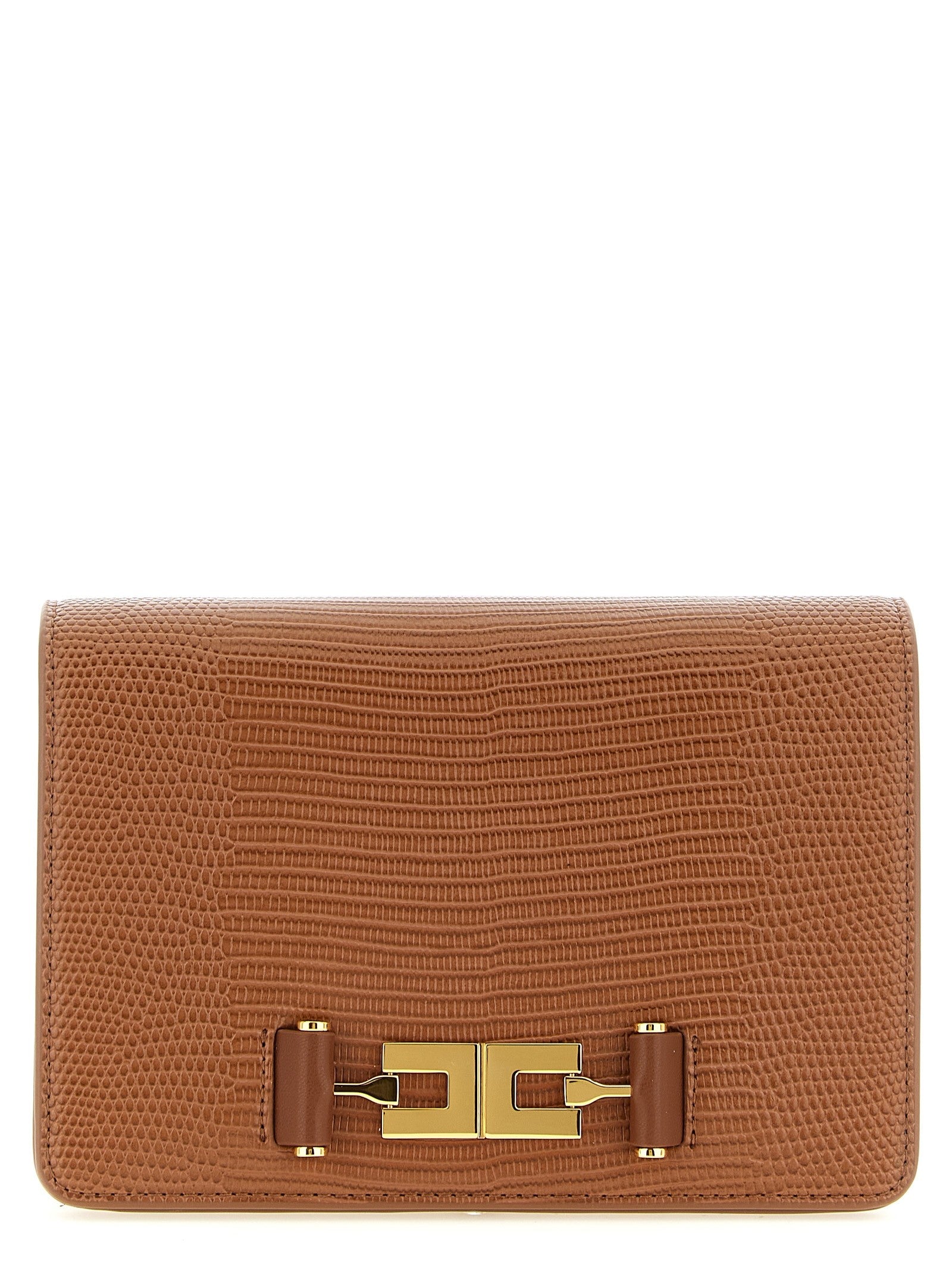 Elisabetta Franchi Lizard Print Crossbody Bag Brown