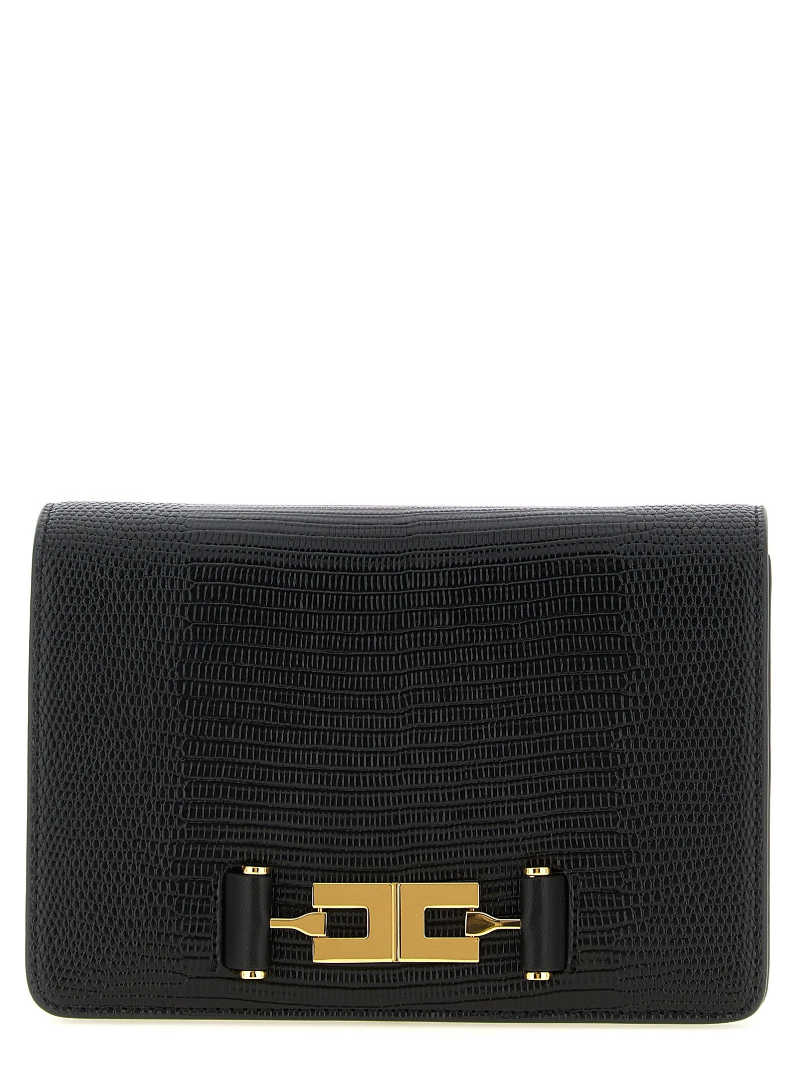 Elisabetta Franchi Lizard Print Crossbody Bag Black
