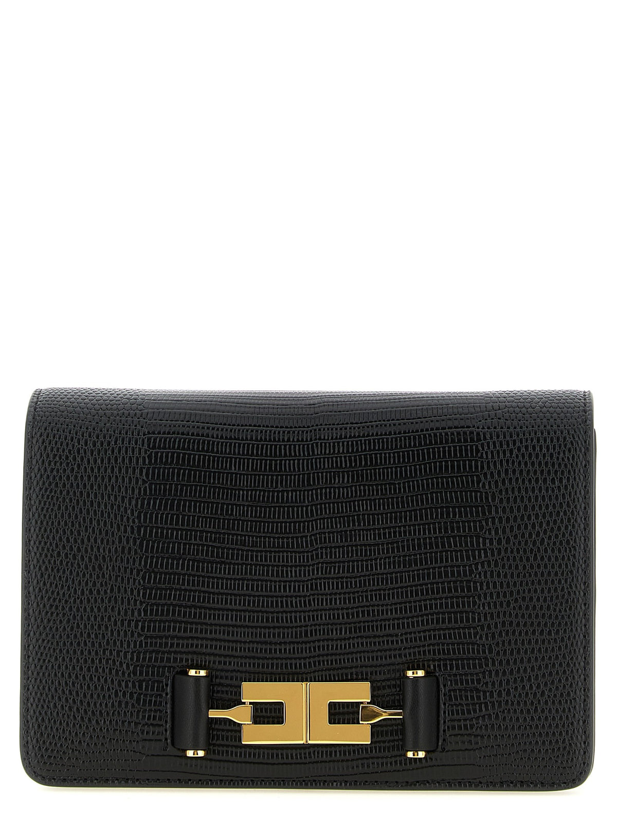 Elisabetta Franchi Lizard Print Crossbody Bag Black