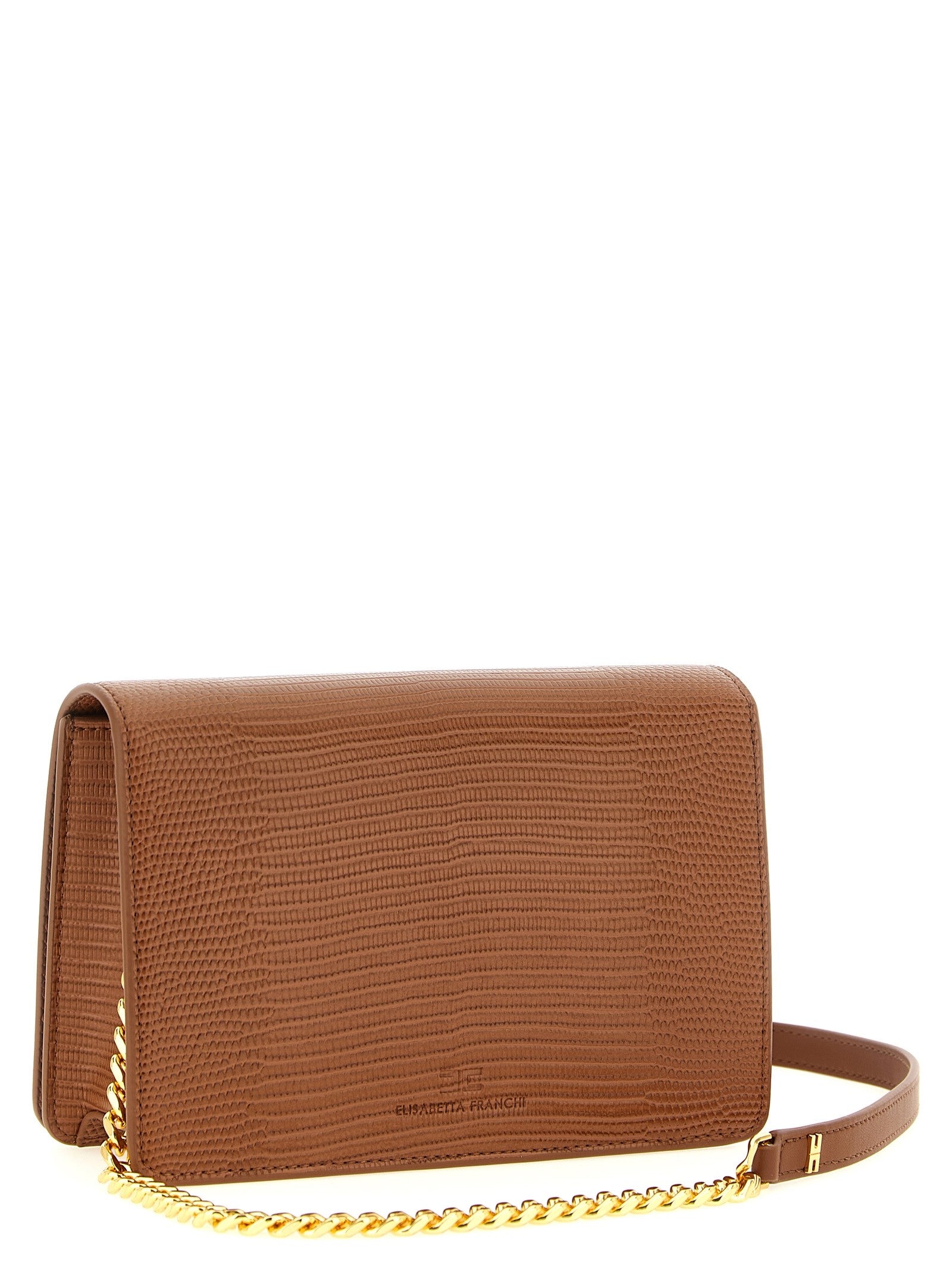Elisabetta Franchi Lizard Print Crossbody Bag Brown