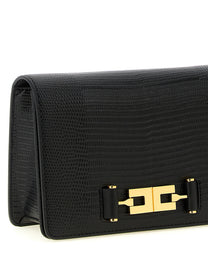 Elisabetta Franchi Lizard Print Crossbody Bag Black