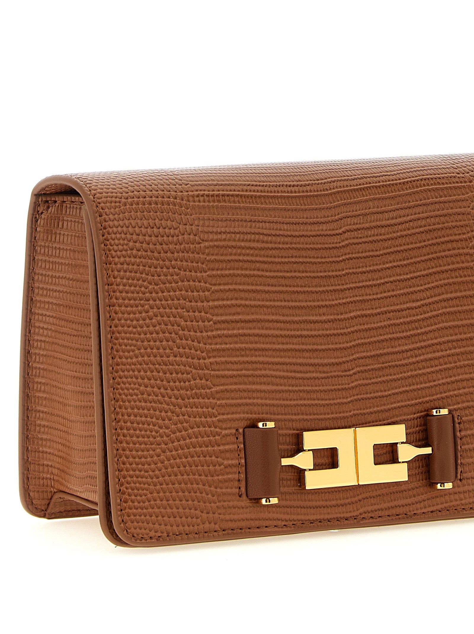 Elisabetta Franchi Lizard Print Crossbody Bag Brown