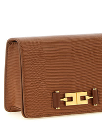 Elisabetta Franchi Lizard Print Crossbody Bag Brown