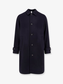 Hevò Men's Loconia Single Breasted Wool Blend Coat Blue