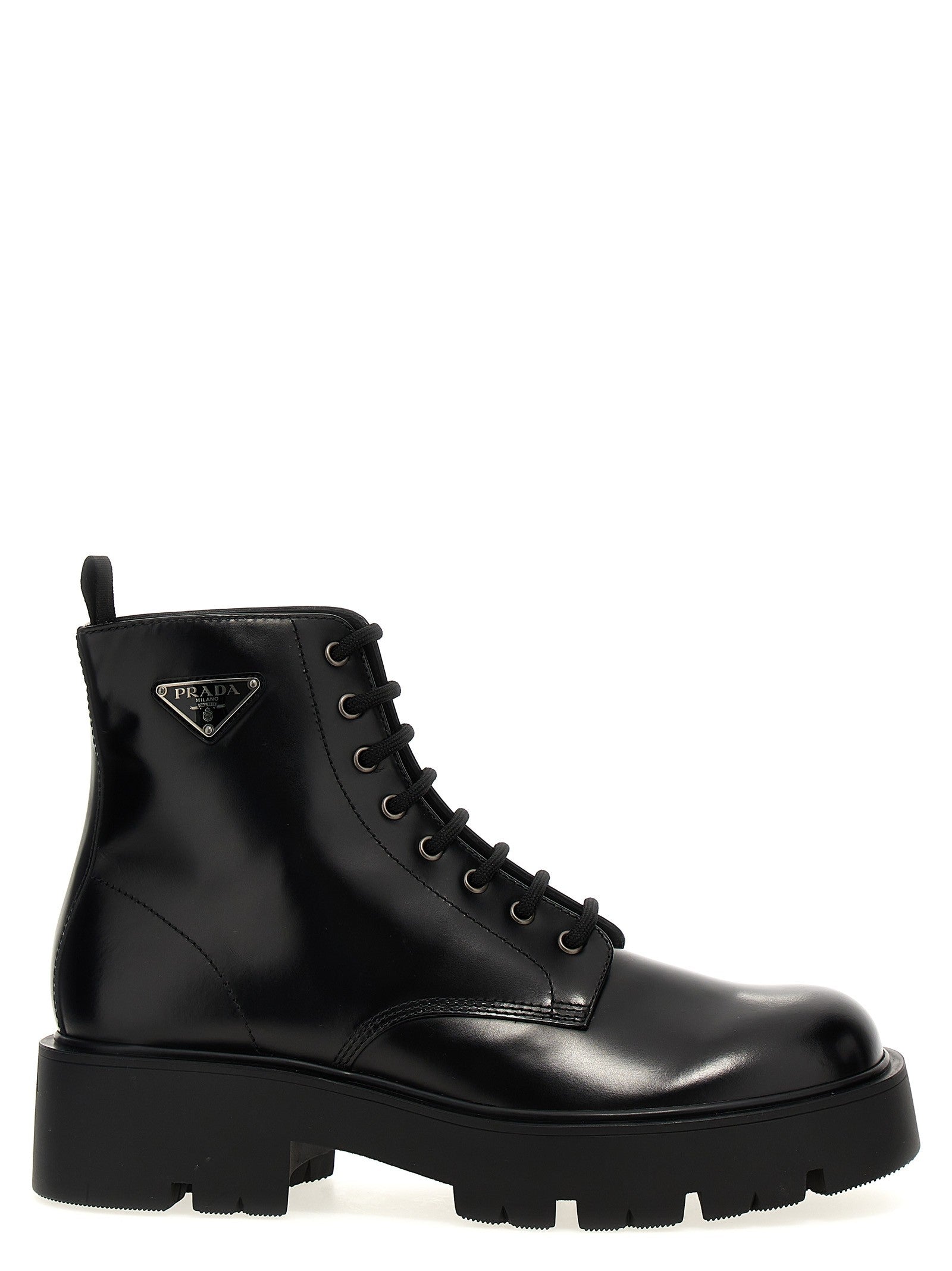 PRADA Brushed Leather Ankle Boots Black