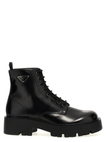 PRADA Brushed Leather Ankle Boots Black
