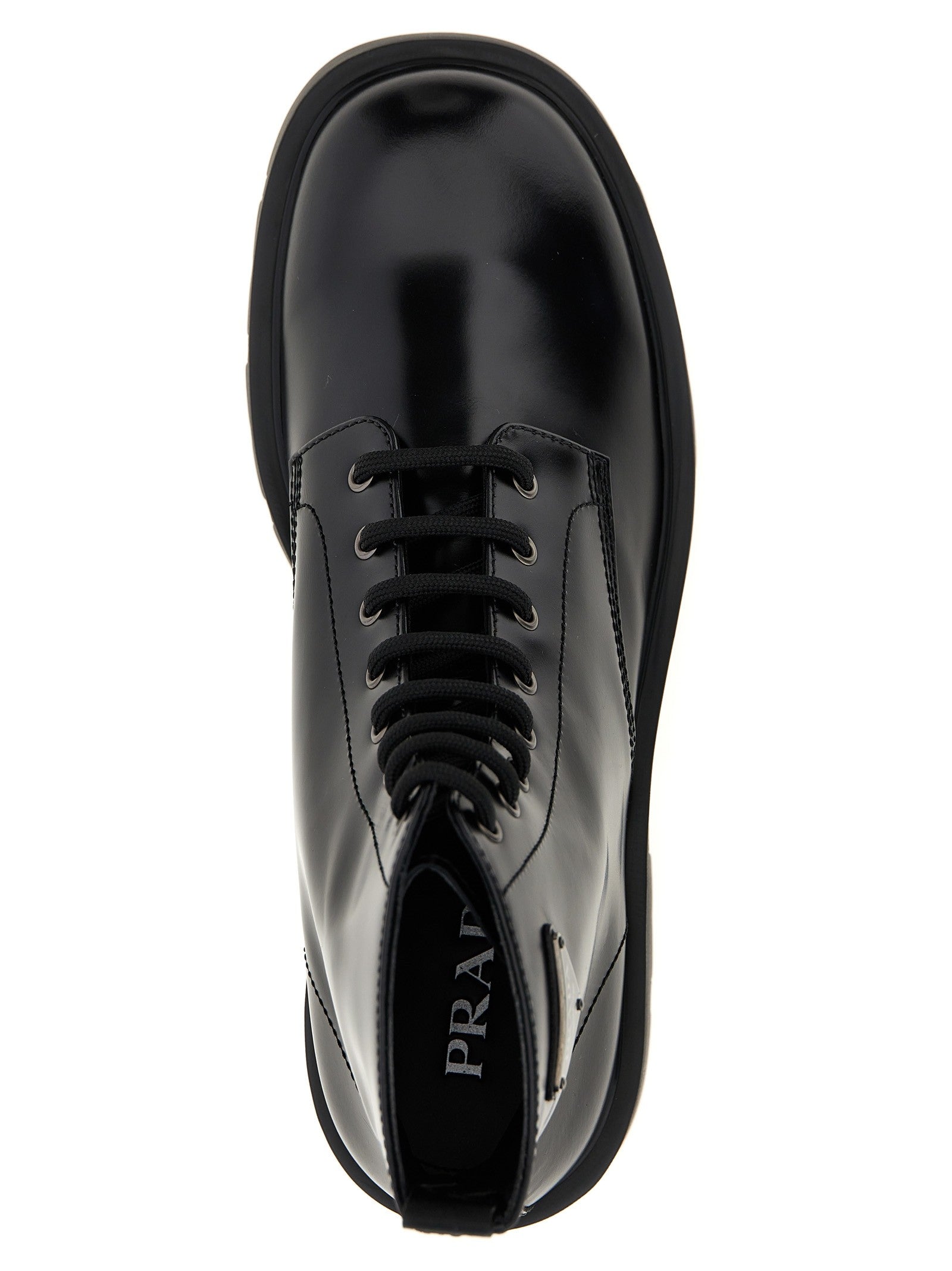 PRADA Brushed Leather Ankle Boots Black