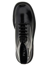 PRADA Brushed Leather Ankle Boots Black