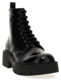 PRADA Brushed Leather Ankle Boots Black
