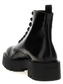 PRADA Brushed Leather Ankle Boots Black