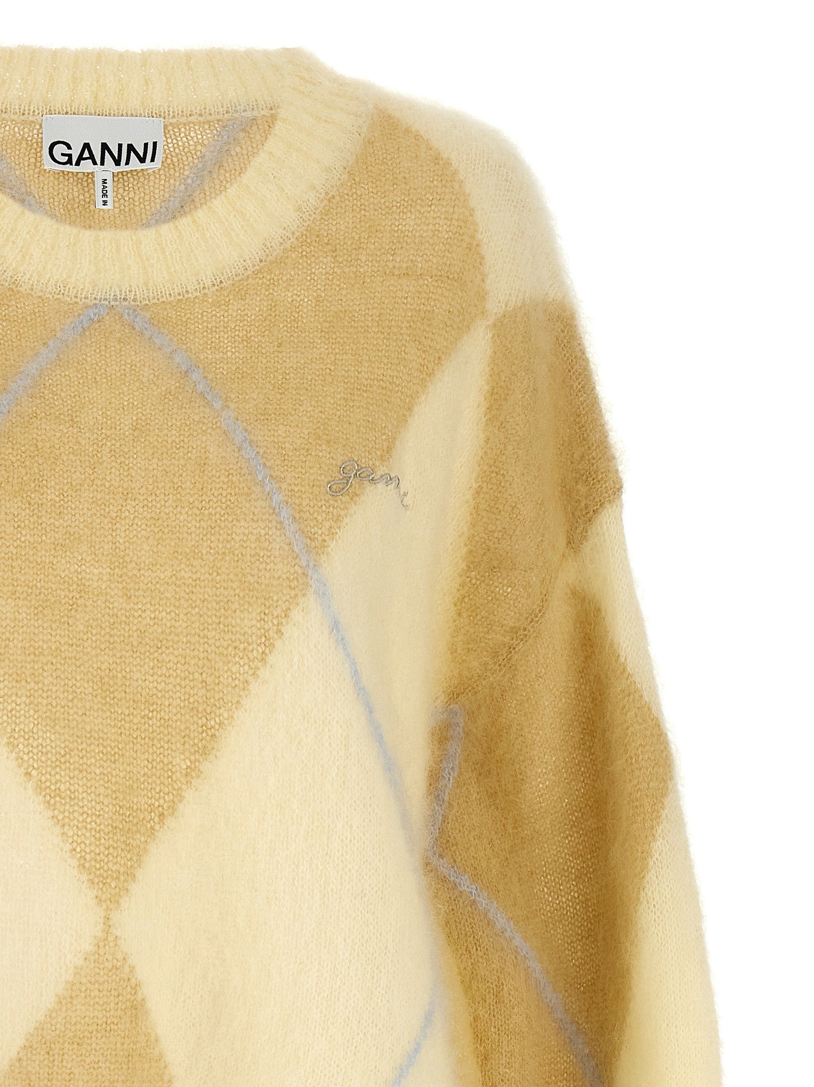 Ganni Embroidery Diamond Sweater Yellow