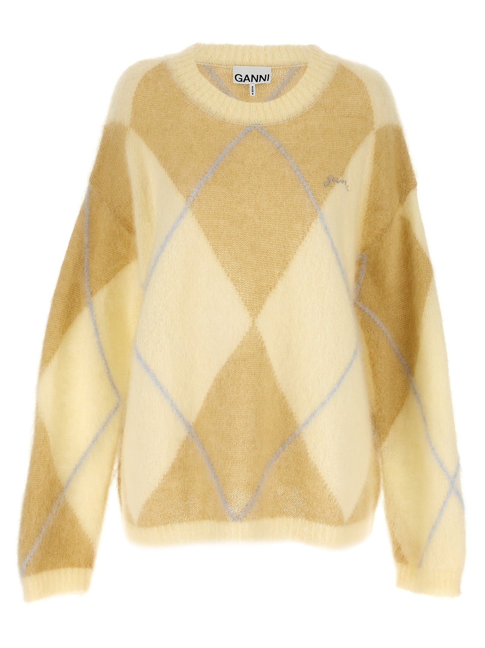 Ganni Embroidery Diamond Sweater Yellow