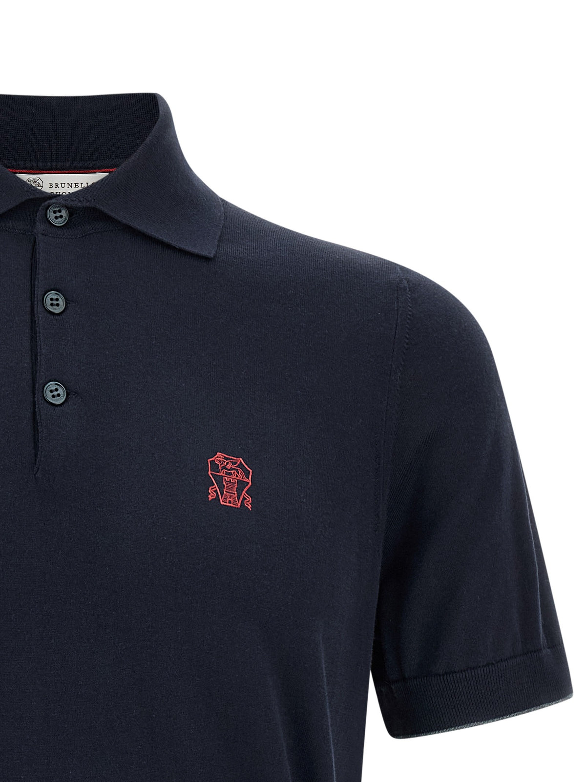 Brunello Cucinelli Embroidery Polo Shirt Blue, view 3