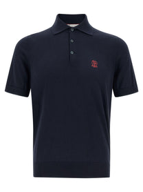 Brunello Cucinelli Embroidery Polo Shirt Blue