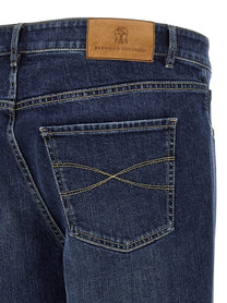 Brunello Cucinelli Embroidery Stretch Jeans Blue
