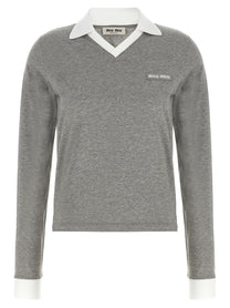 Miu Miu Lettering Polo Shirt Grey