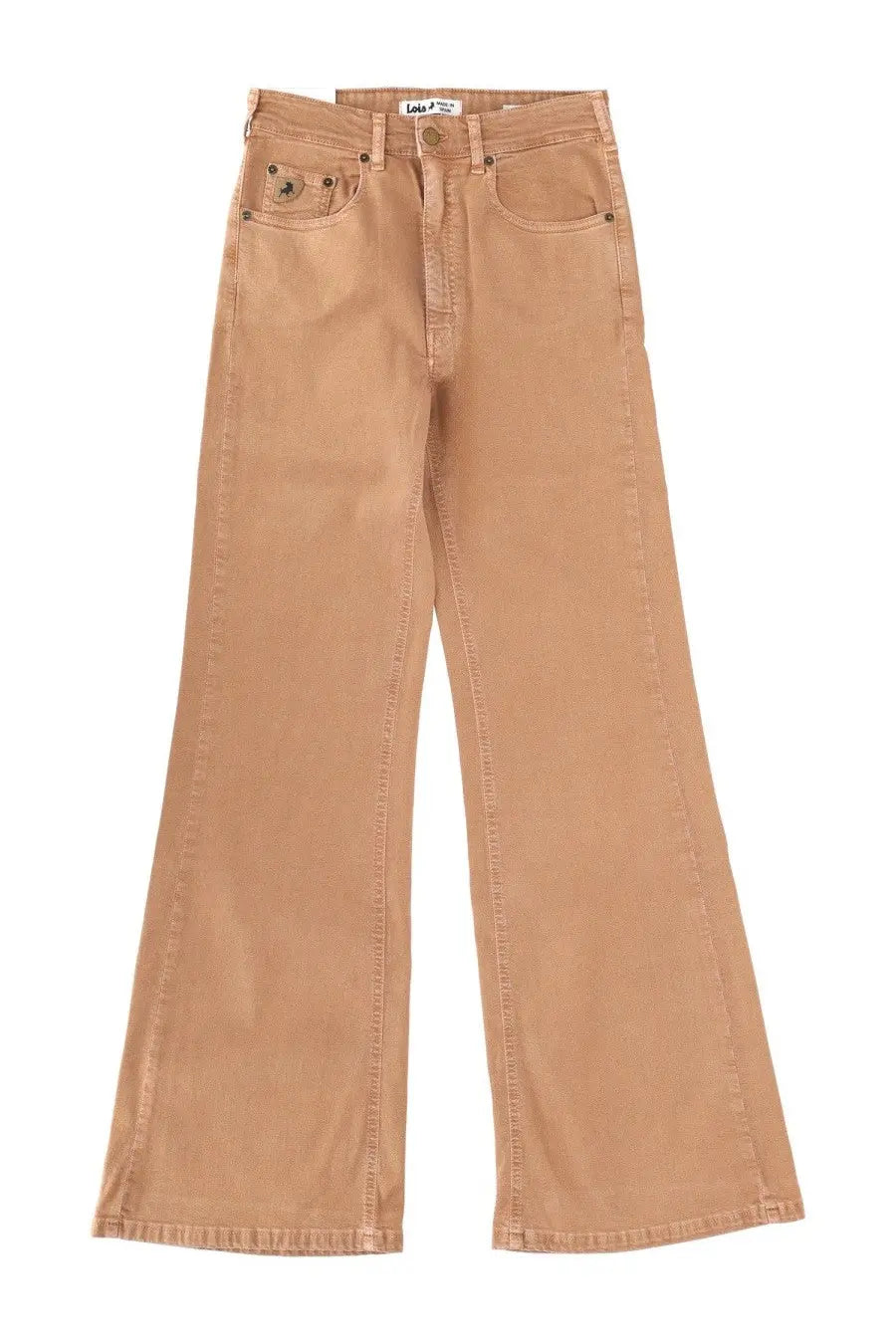 Lois Jeans women’s palas beige tan high-waisted flared denim jeans with five-pocket design and button closure