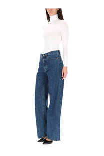Lois Jeans women’s skater loose high-waisted wide-leg denim jeans in medium blue wash with button fly