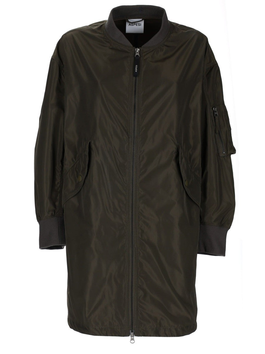 Aspesi Women's Long Bomber Jacket Green Aspesi