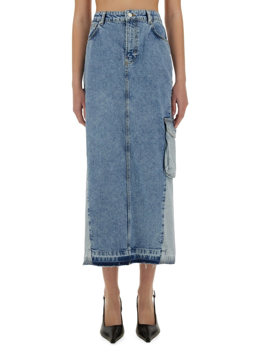 Moschino Jeans Women's Long Denim Skirt Blue Moschino Jeans