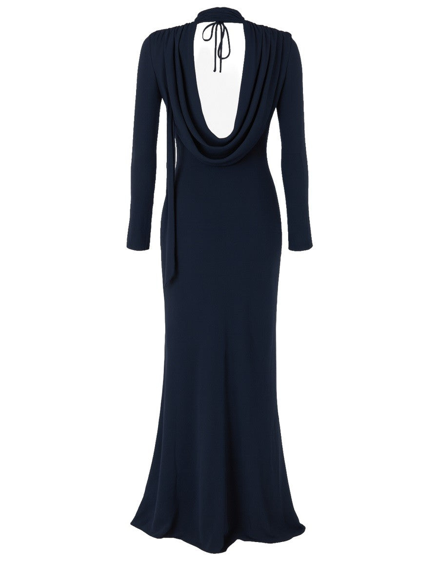 ROTATE Birger Christensen Women's Long Draped Dress Blue