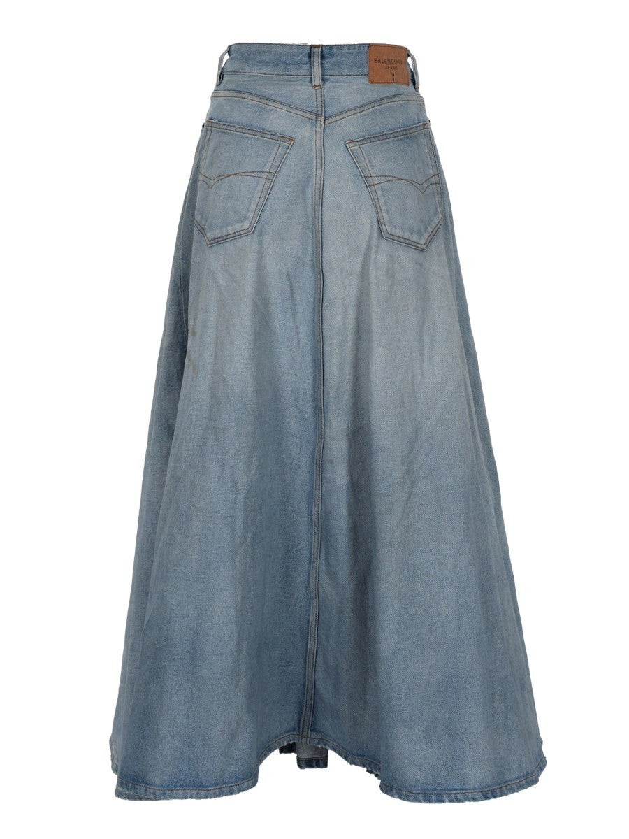 Balenciaga Women's Long Godet Skirt Blue