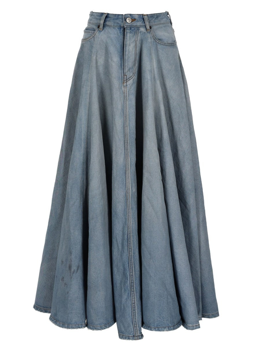 Balenciaga Women's Long Godet Skirt Blue