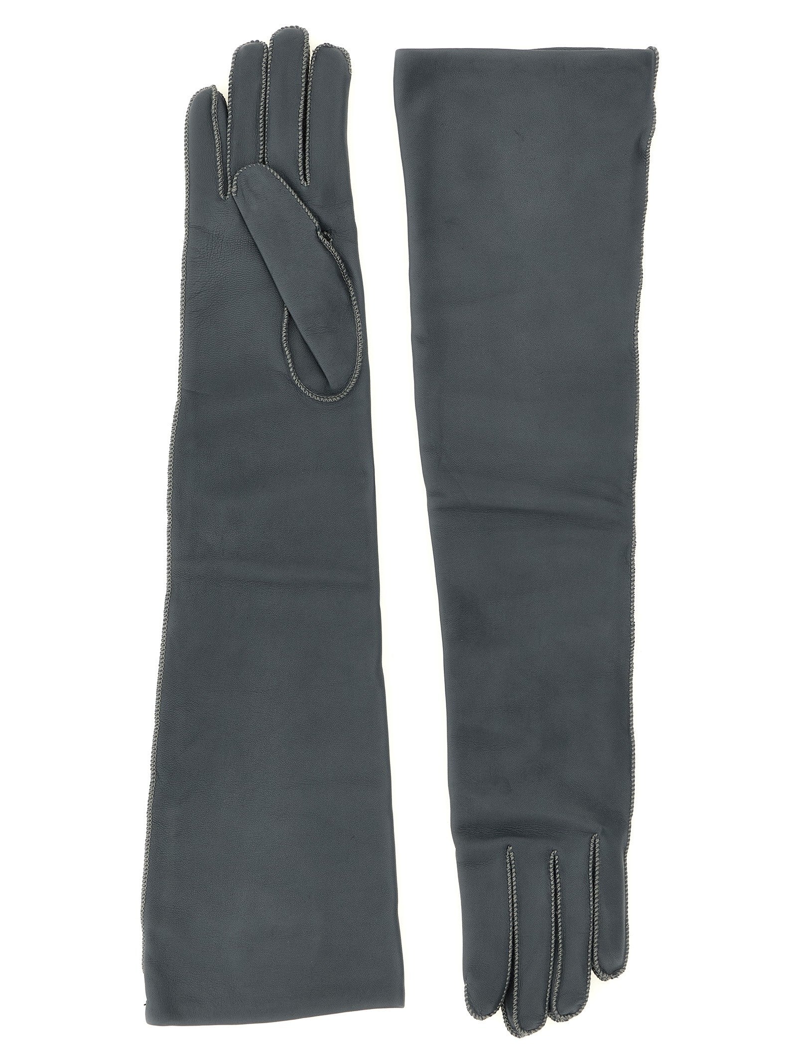 Agnona Long Leather Gloves Grey