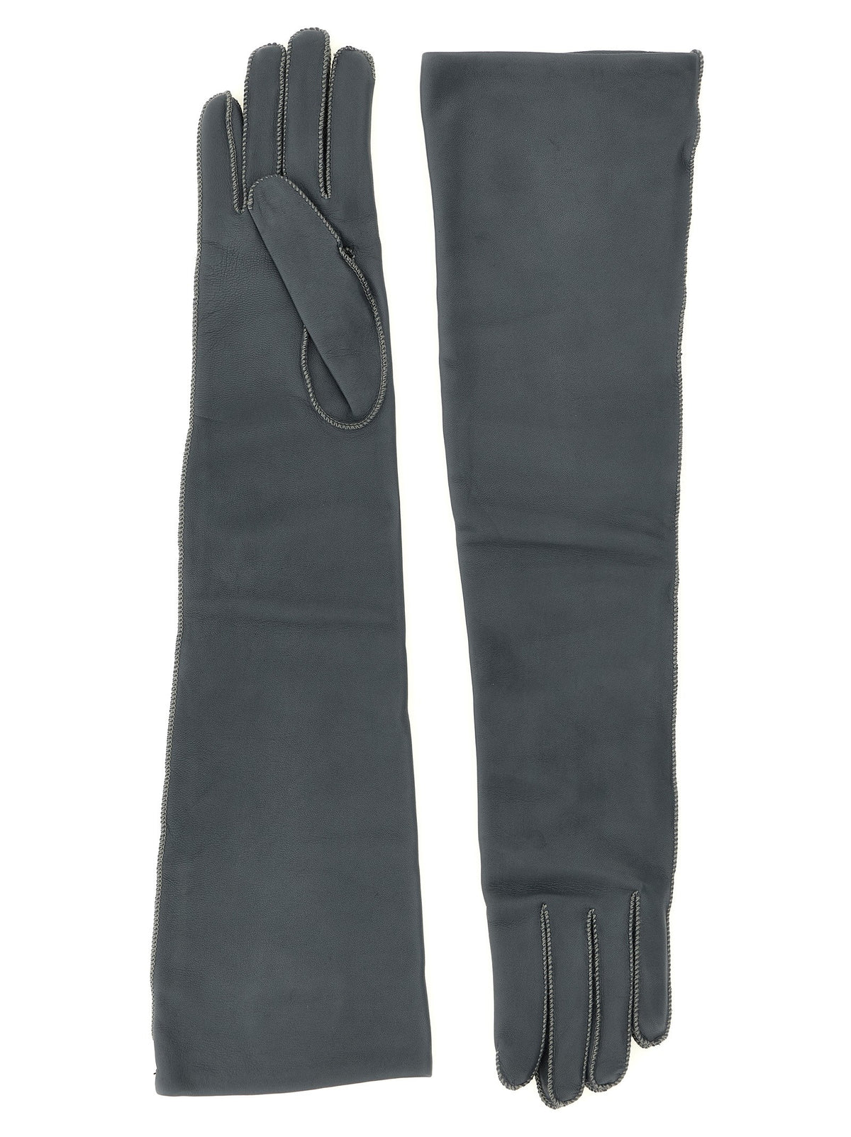 Agnona Long Leather Gloves Grey, view 2