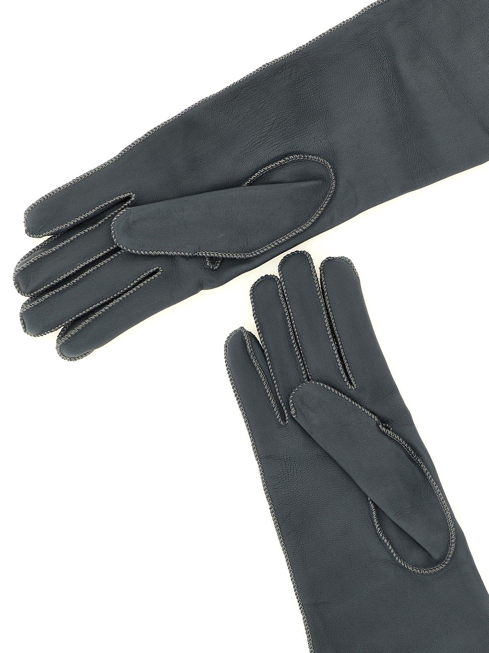 Agnona Long Leather Gloves Grey