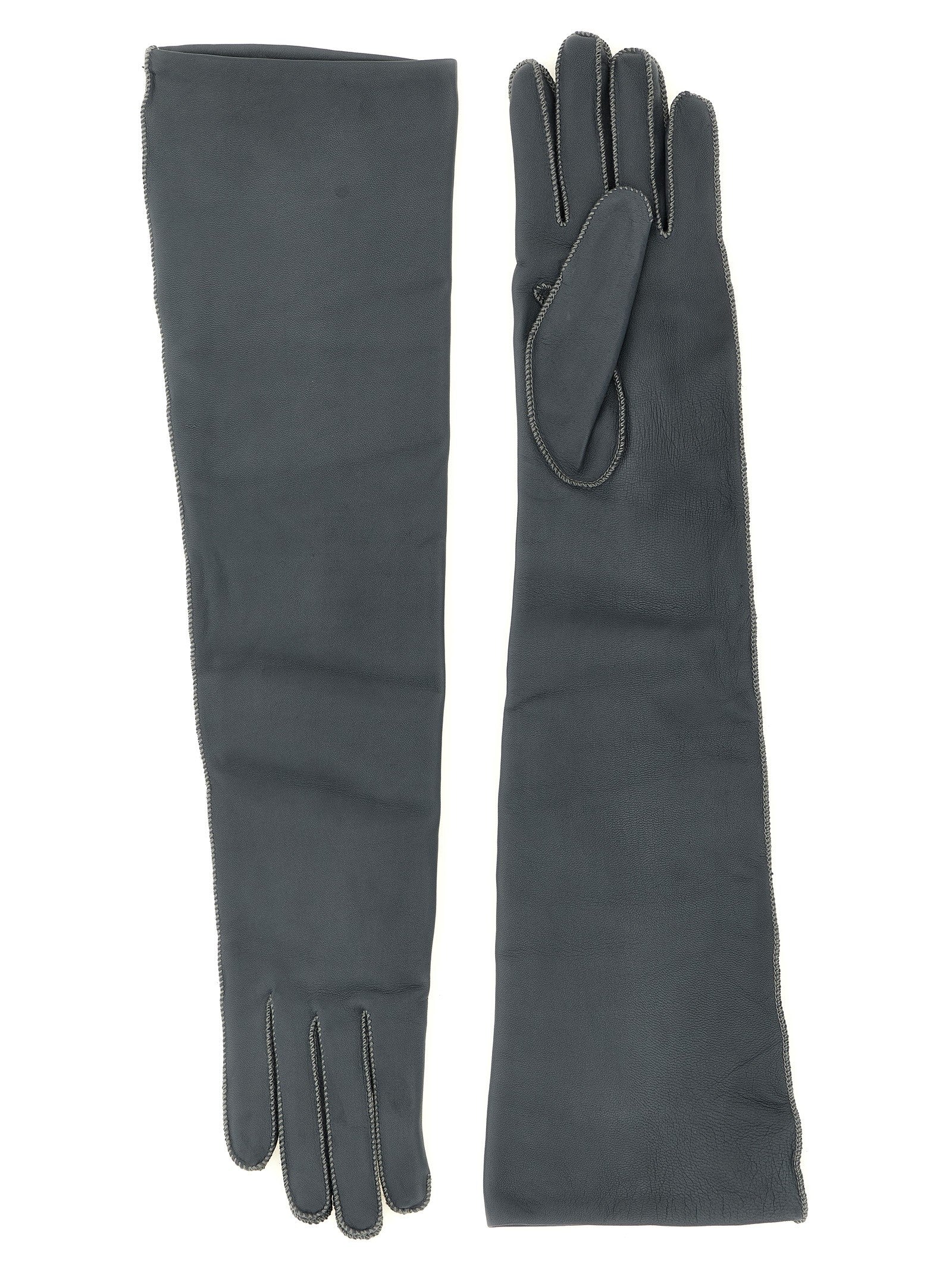 Agnona Long Leather Gloves Grey