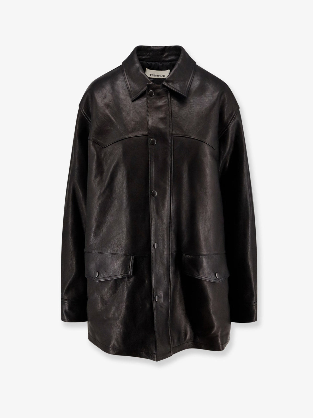 Tonywack Women's Long Padded Leather Unisex Jacket Black