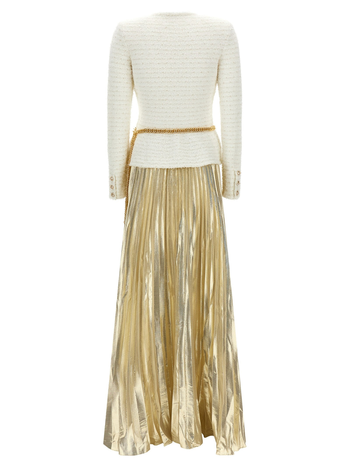 self-portrait Long Pleated Skirt Dress Gold