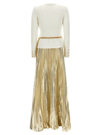 self-portrait Long Pleated Skirt Dress Gold
