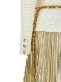 self-portrait Long Pleated Skirt Dress Gold