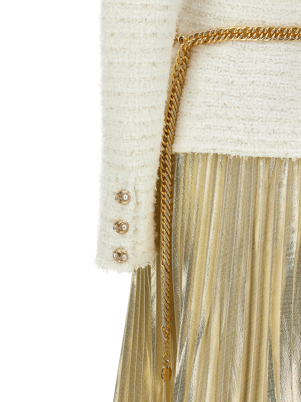 self-portrait Long Pleated Skirt Dress Gold, view 4